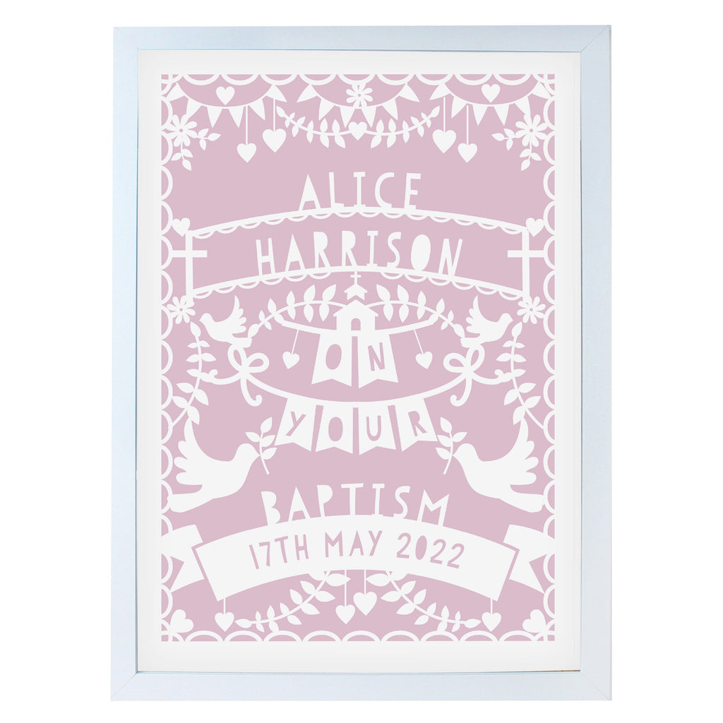 Personalised Pink Papercut Style A3 White Framed Print