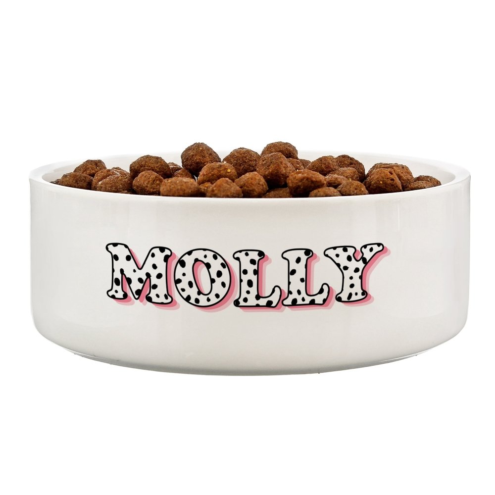 Personalised Pink Spots Name 14Cm Medium Pet Bowl For Dogs And Cats