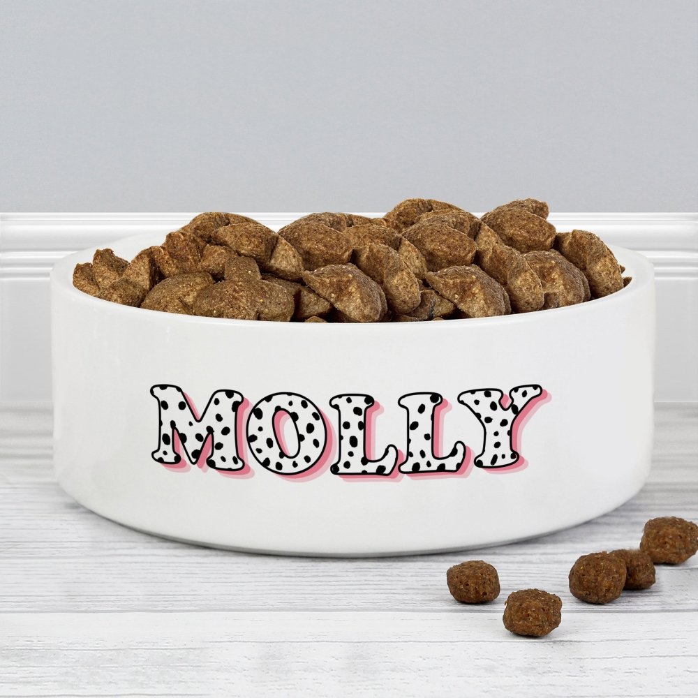 Personalised Pink Spots Name 14Cm Medium Pet Bowl For Dogs And Cats