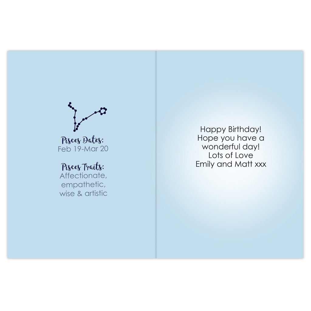 Personalised Pisces Zodiac Star Sign Card (February 19th - March 20th)