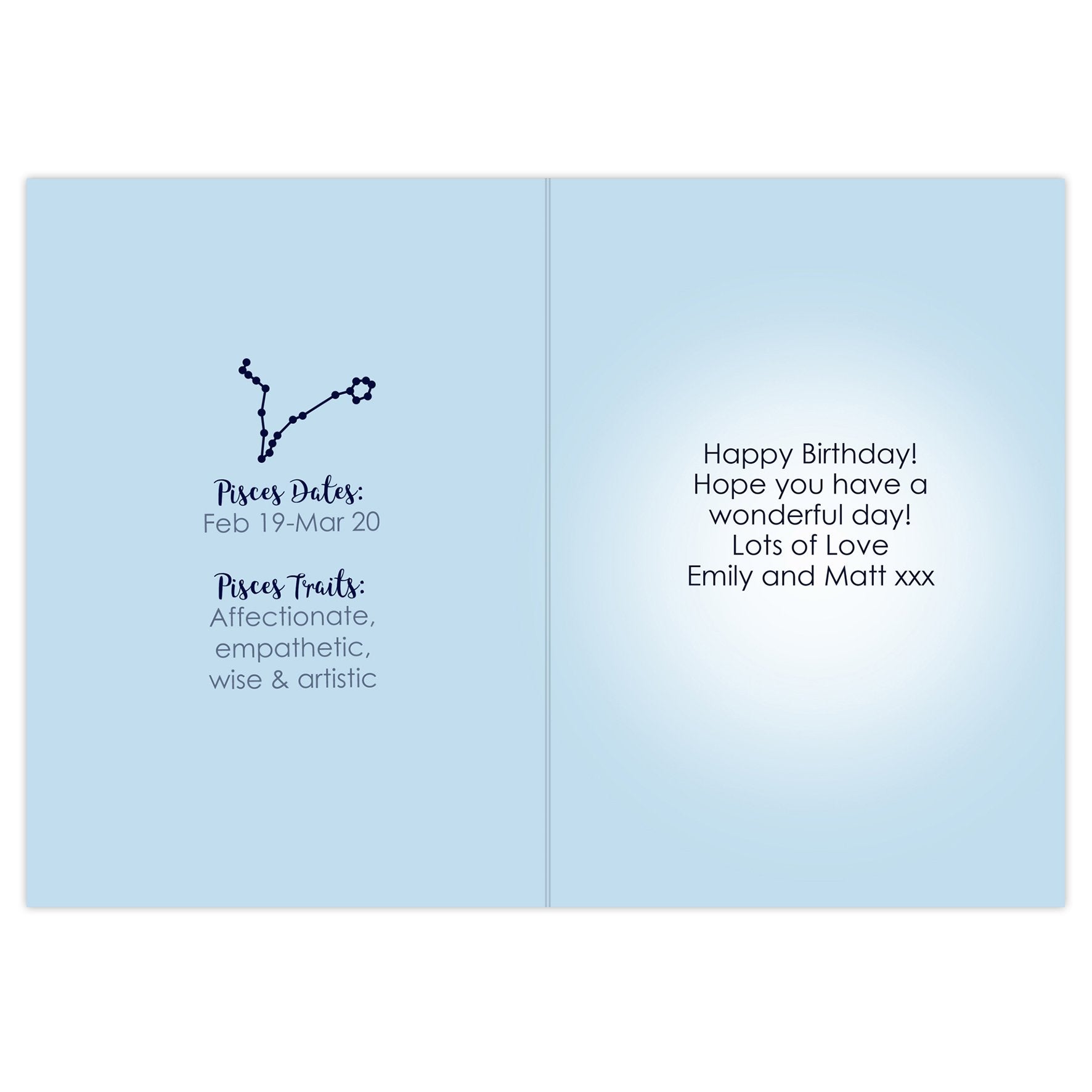 Personalised Pisces Zodiac Star Sign Card (February 19th - March 20th)