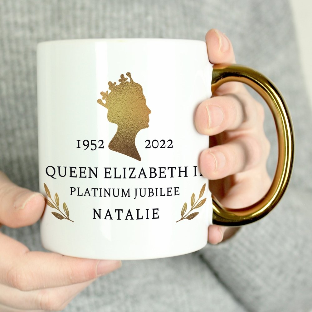 Personalised Platinum Jubilee Gold HandLED Mug