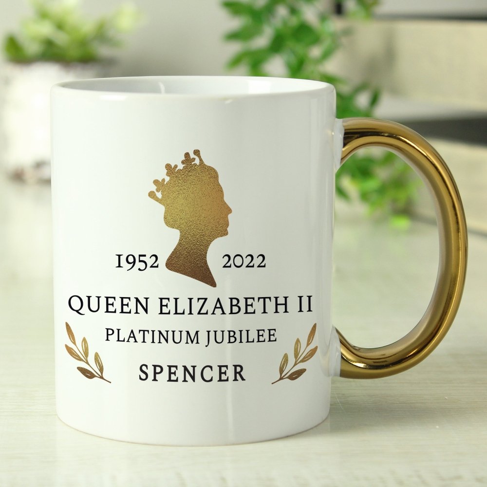 Personalised Platinum Jubilee Gold HandLED Mug