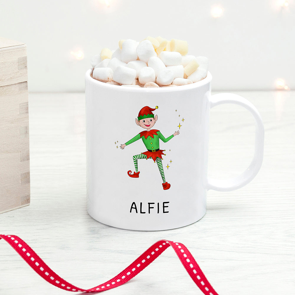 Personalised Personalised Playful Elf Christmas Polymer Mug