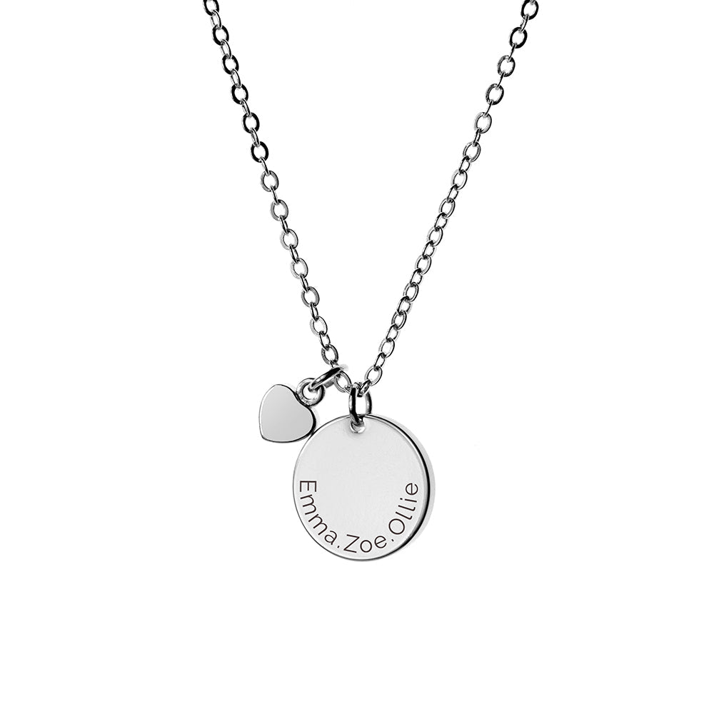 Personalised Personalised Polished Heart and Disc Necklace