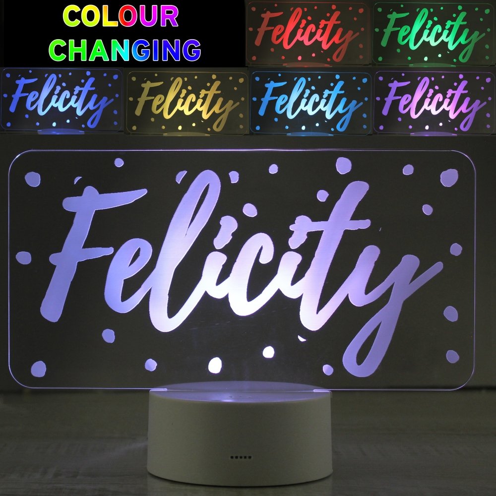 Personalised Polka-Dot Name Only LED Colour Changing Night Light