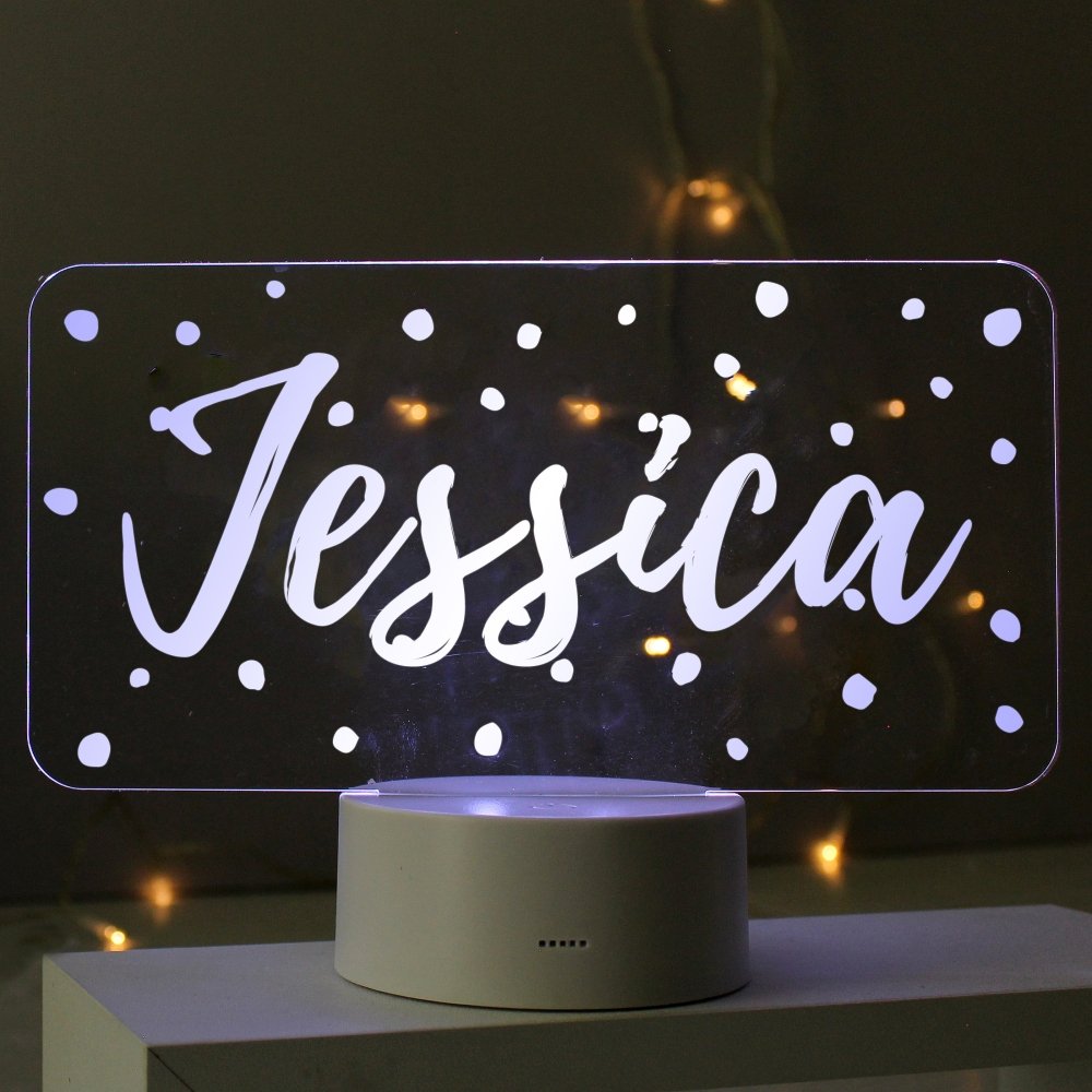 Personalised Polka-Dot Name Only LED Colour Changing Night Light