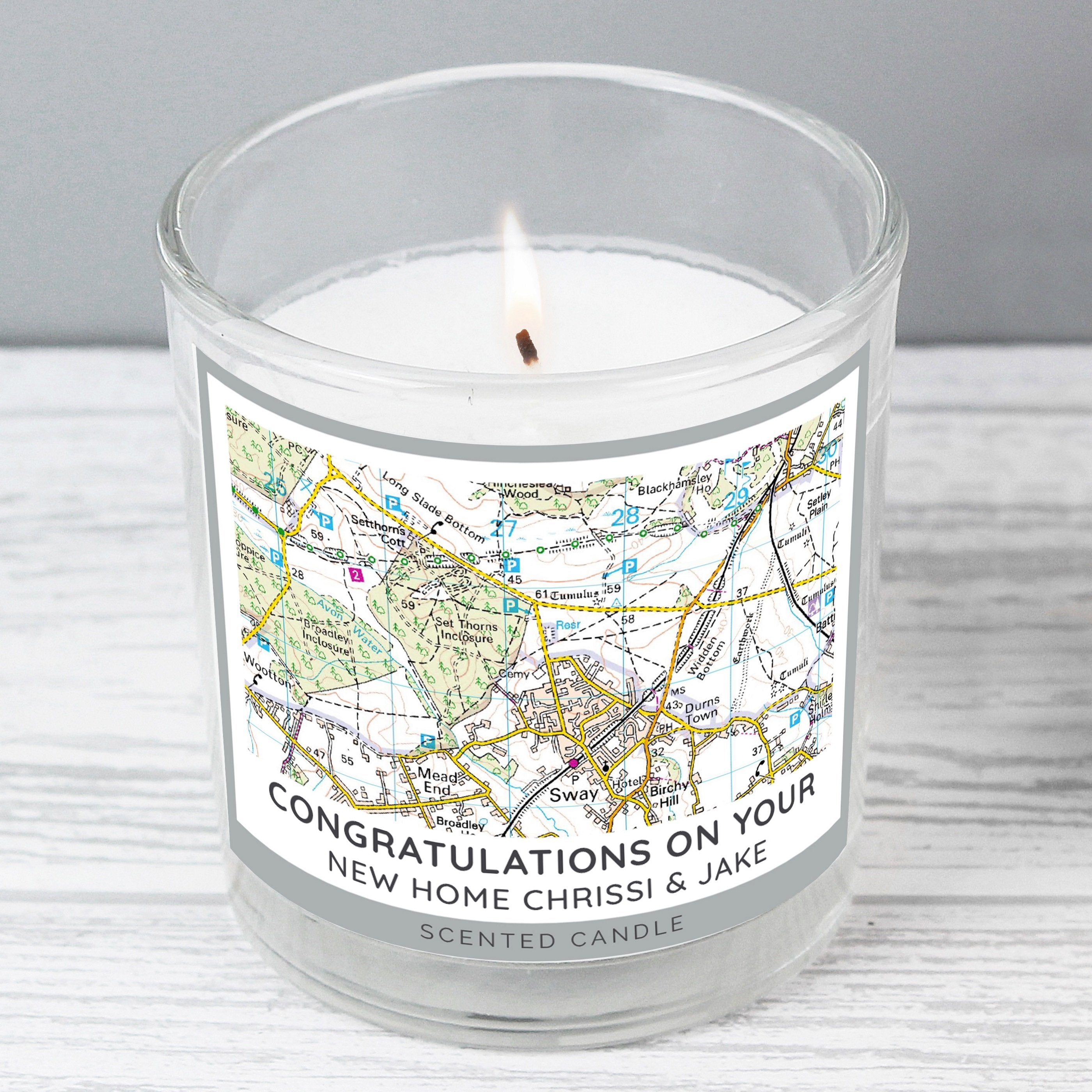 Personalised Present Day Map Compass Scented Jar Candle