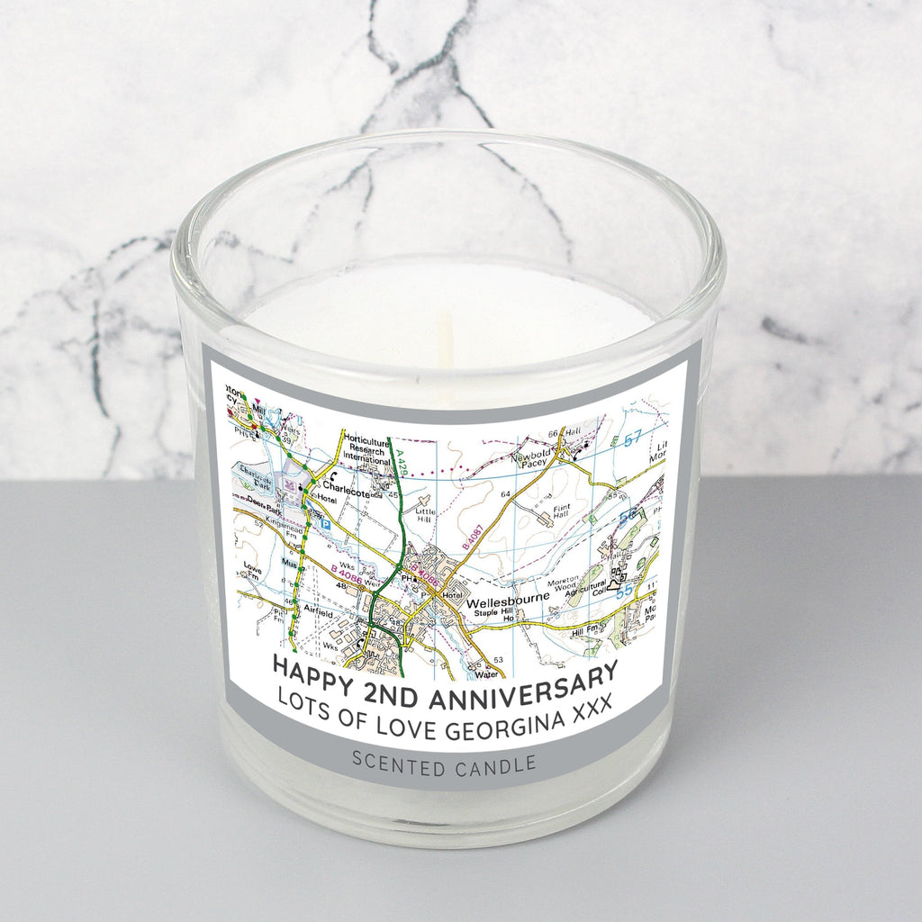 Personalised Present Day Map Compass Scented Jar Candle