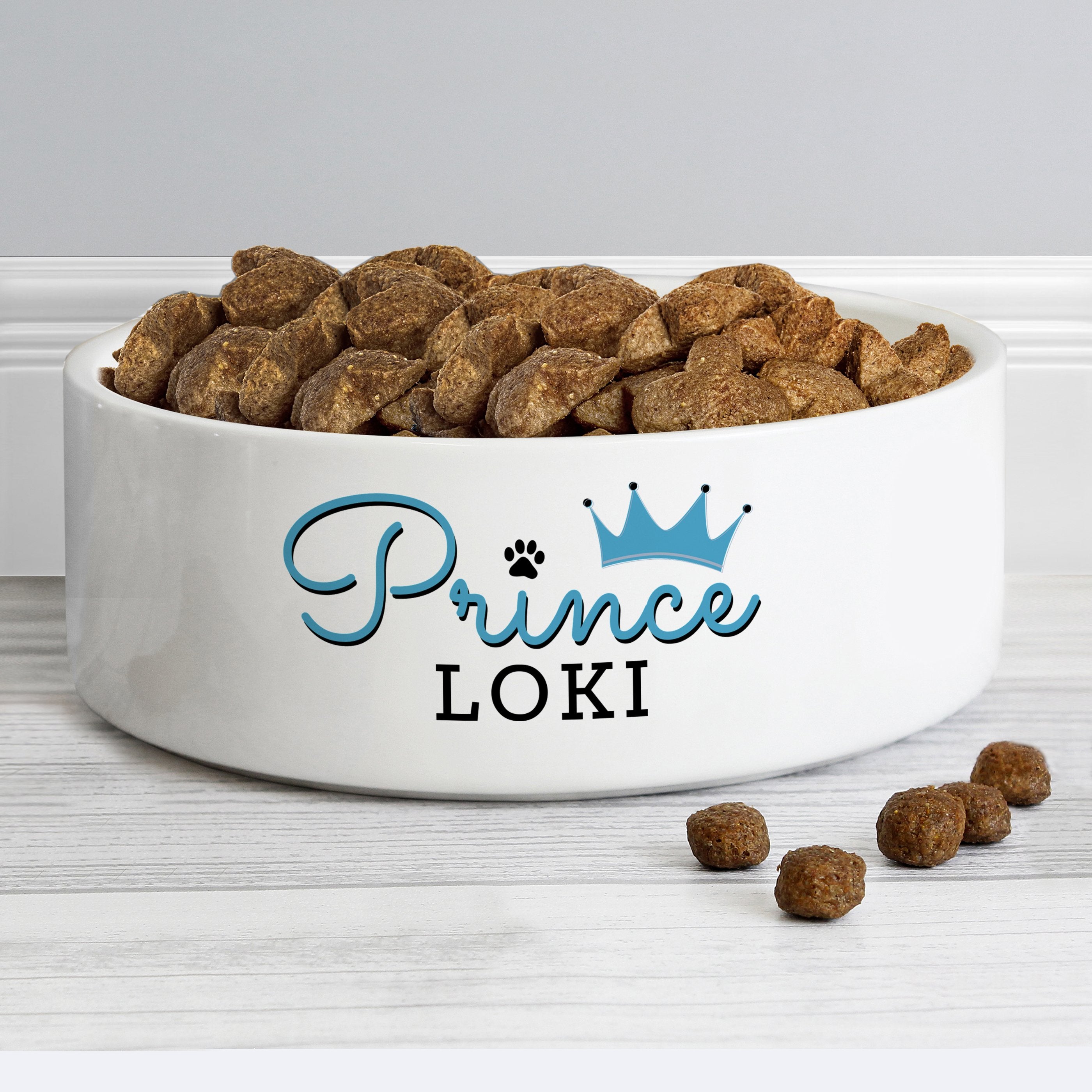 Personalised Prince 14Cm Medium Ceramic White Pet Bowl