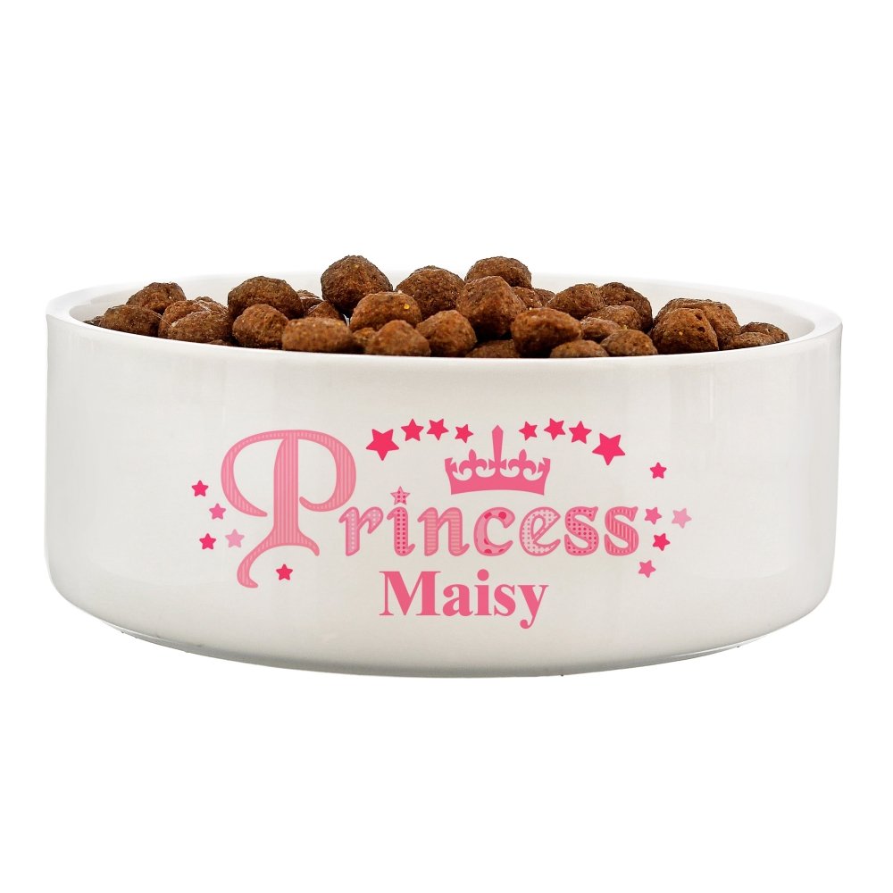 Personalised Princess 14Cm Medium White Pet Bowl