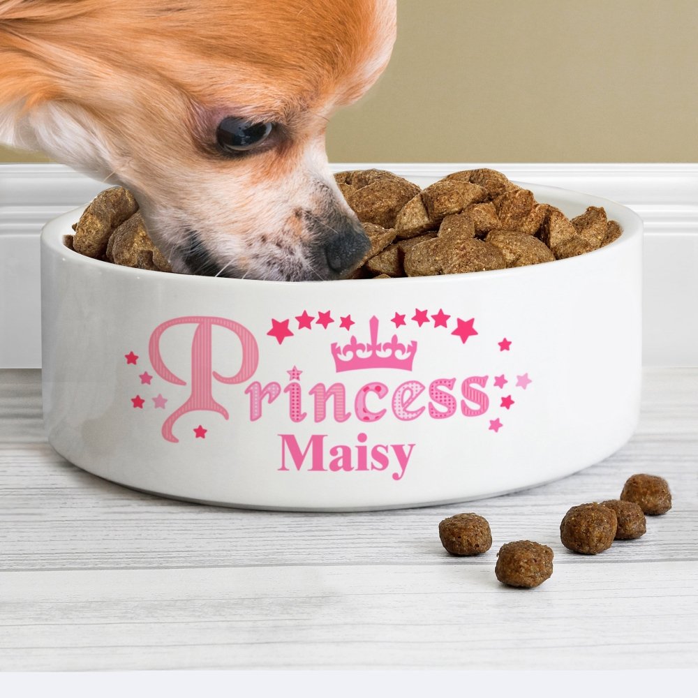 Personalised Princess 14Cm Medium White Pet Bowl