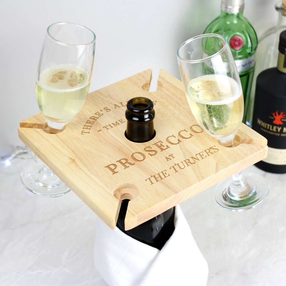 Personalised Prosecco Four Prosecco Flute Holder & Bottle Holder