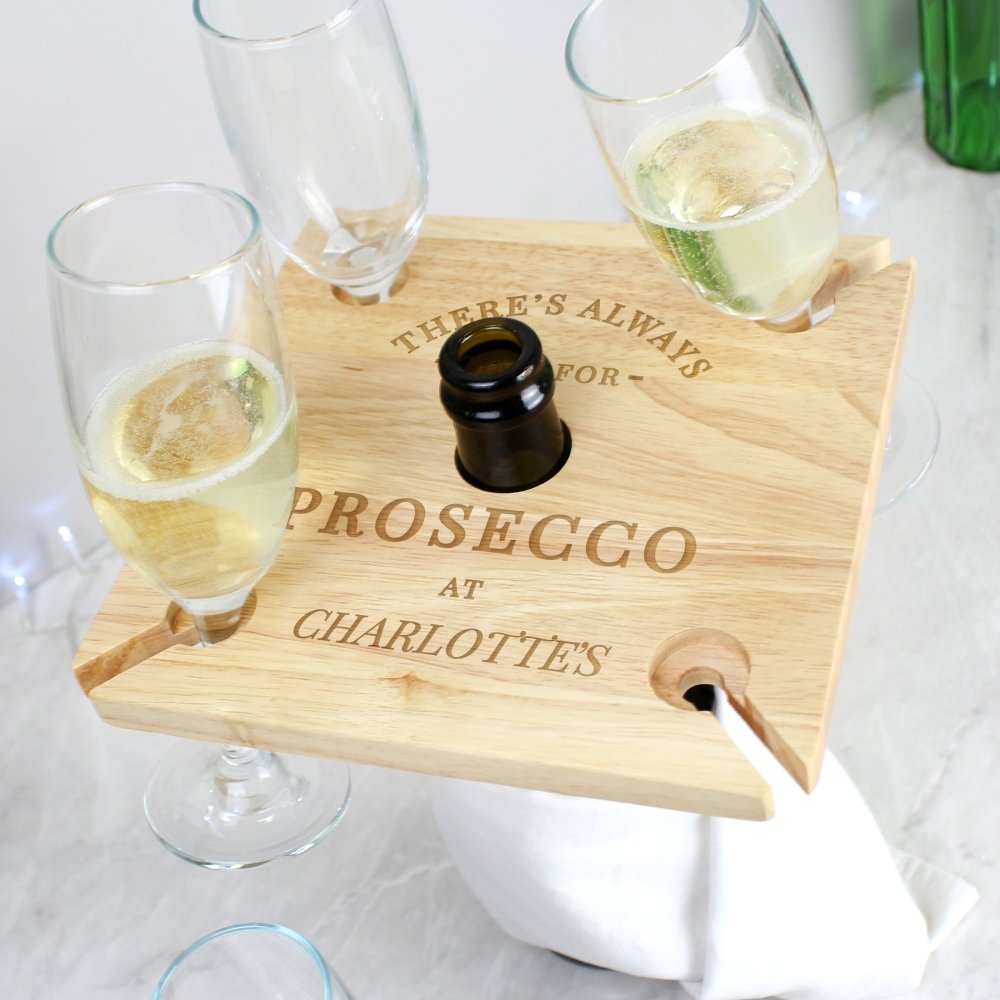 Personalised Prosecco Four Prosecco Flute Holder & Bottle Holder