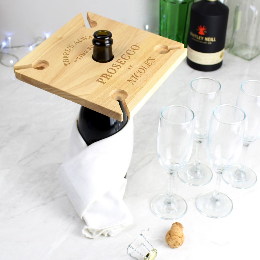 Personalised Prosecco Four Prosecco Flute Holder & Bottle Holder