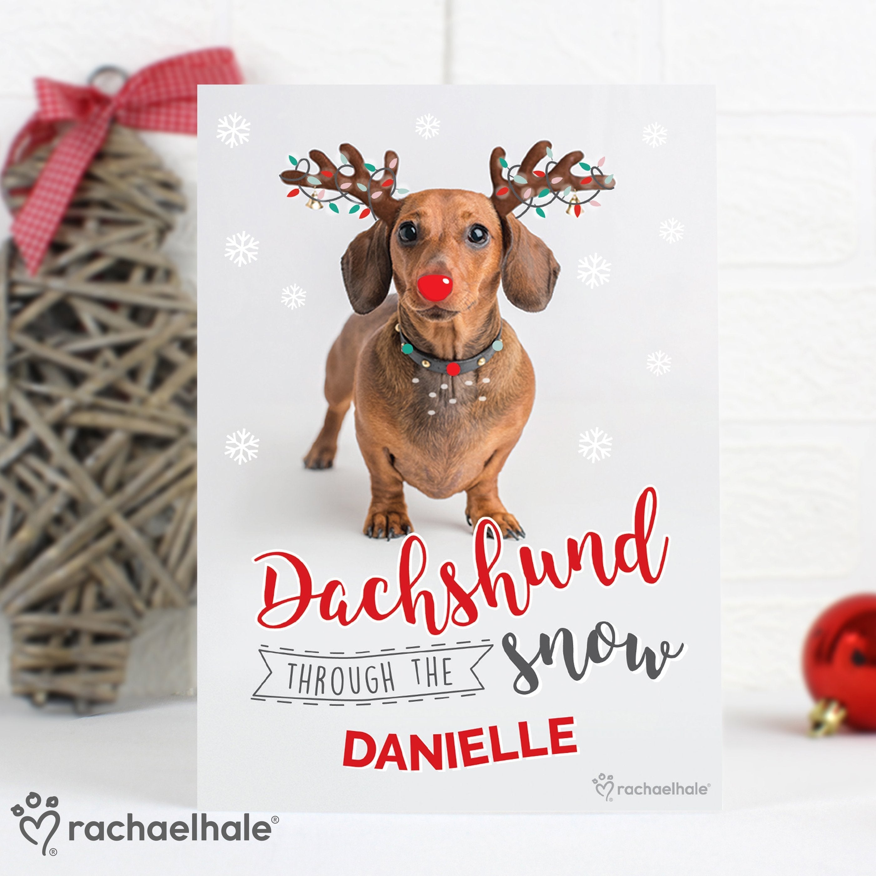 Personalised Rachael Hale Christmas Dachshund Through The Snow Card