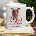 Personalised Rachael Hale Christmas Dachshund Through The Snow Mug