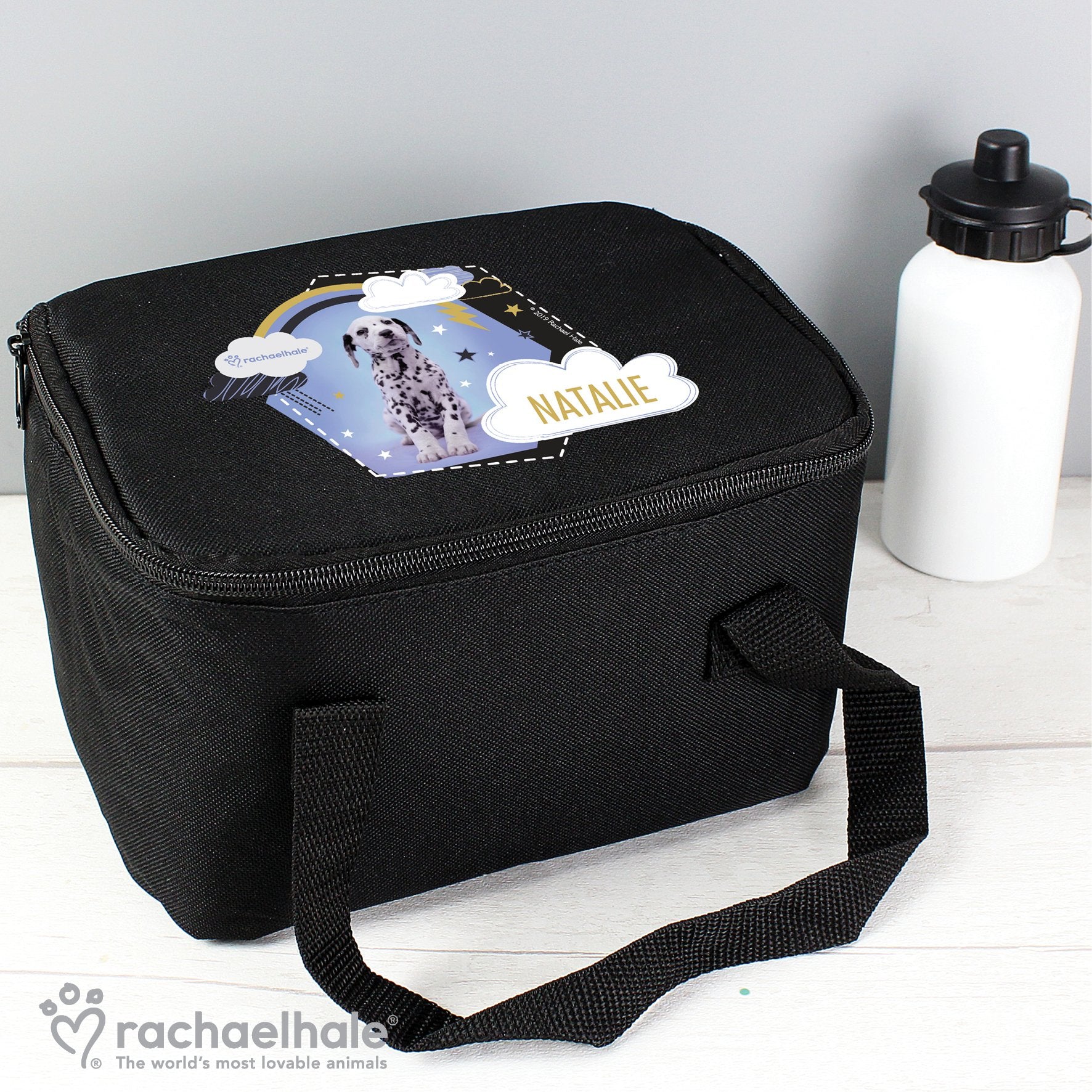 Personalised Rachael Hale Dalmatian Black Lunch Bag