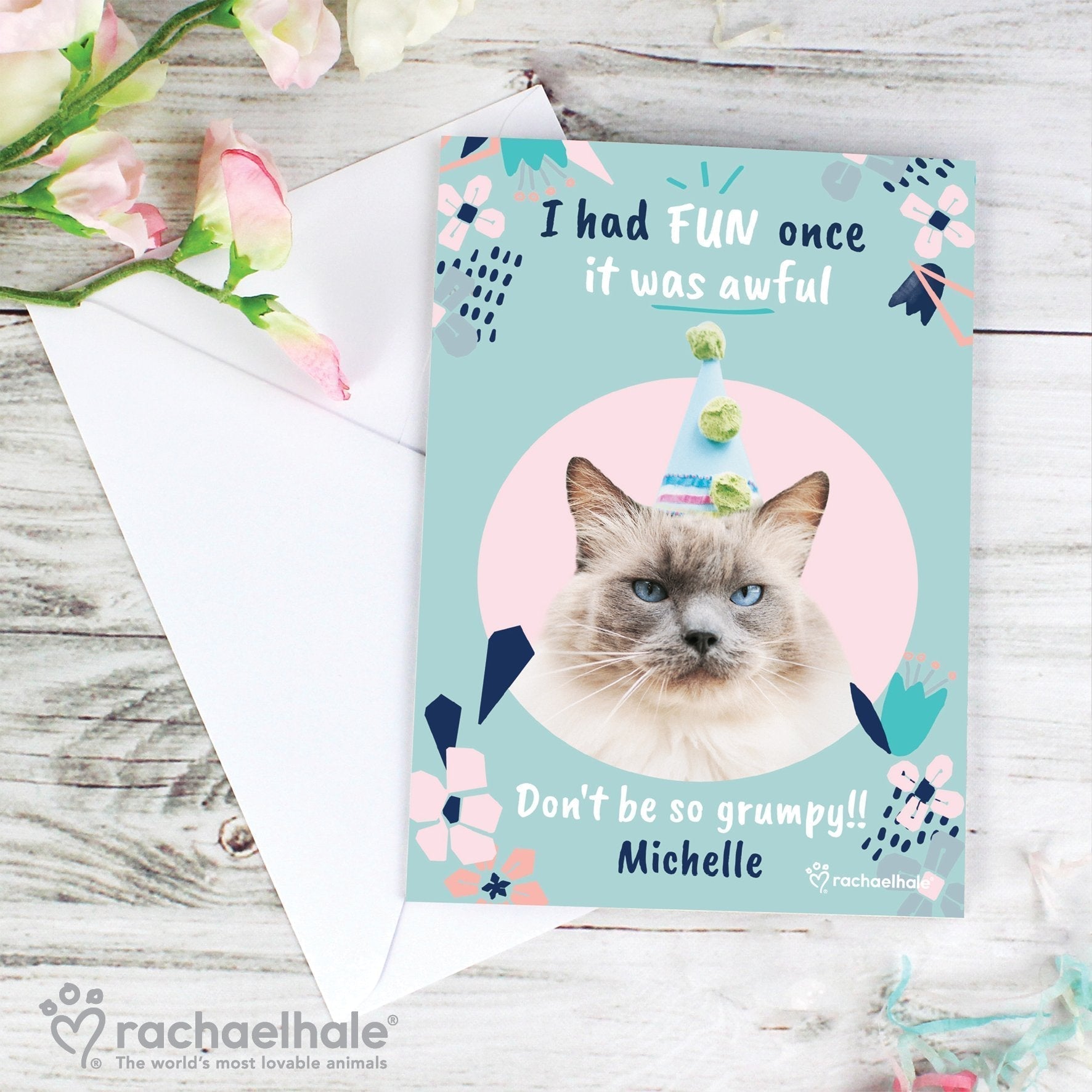 Personalised Rachael Hale 'I Had Fun Once' Birthday Cat Card