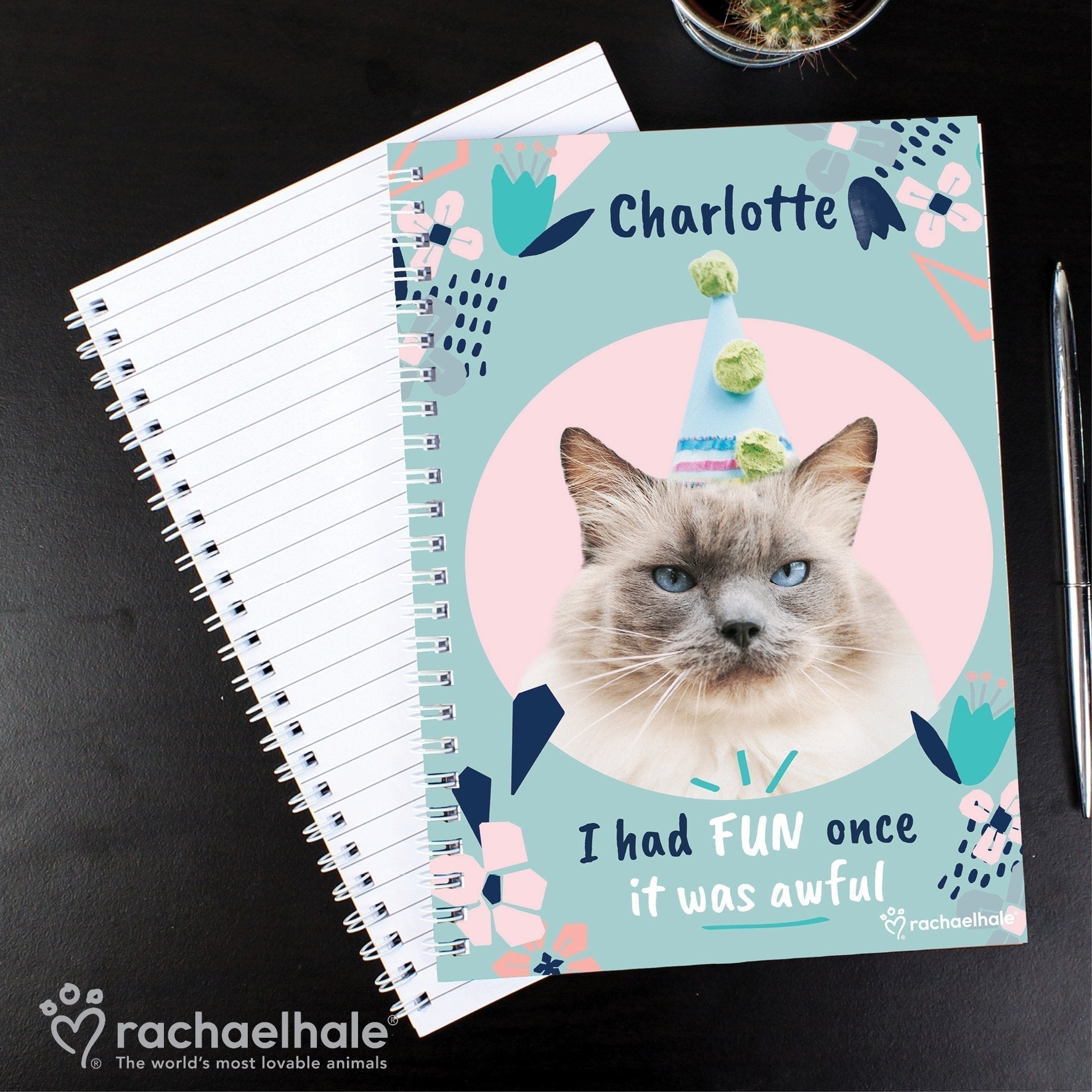 Personalised Rachael Hale 'I Had Fun Once' Cat A5 Notebook