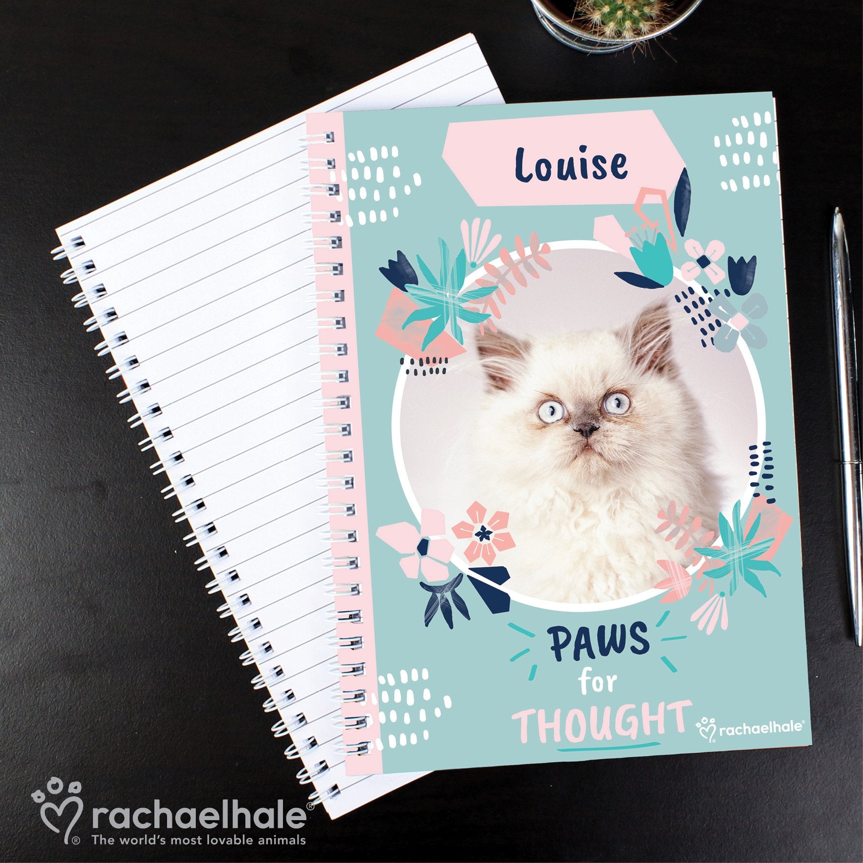 Personalised Rachael Hale 'Paws For Thought' Cat A5 Notebook