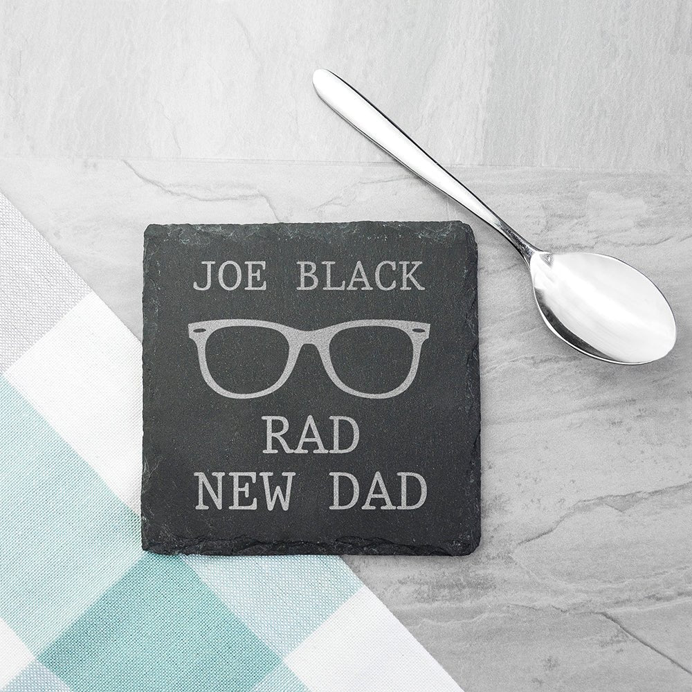 Personalised Rad New Dad Square Slate Keepsake