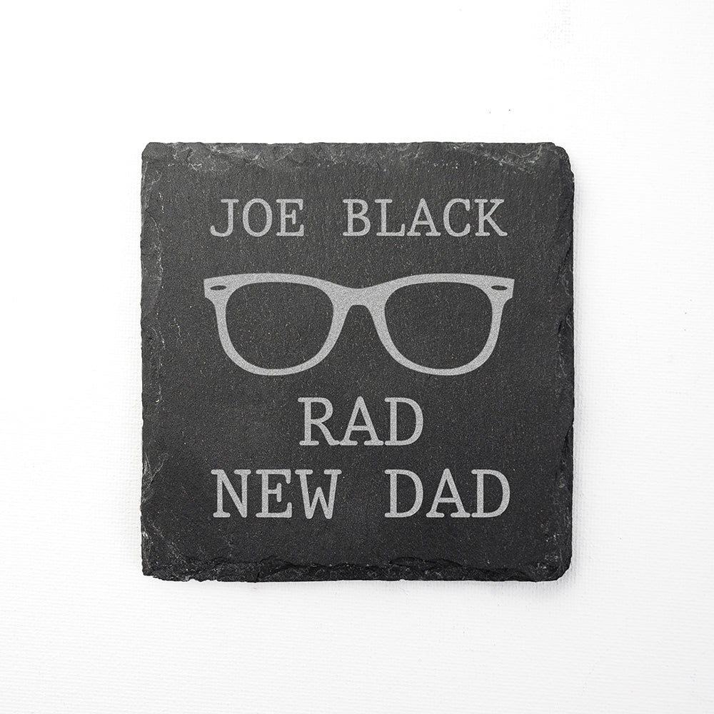 Personalised Rad New Dad Square Slate Keepsake
