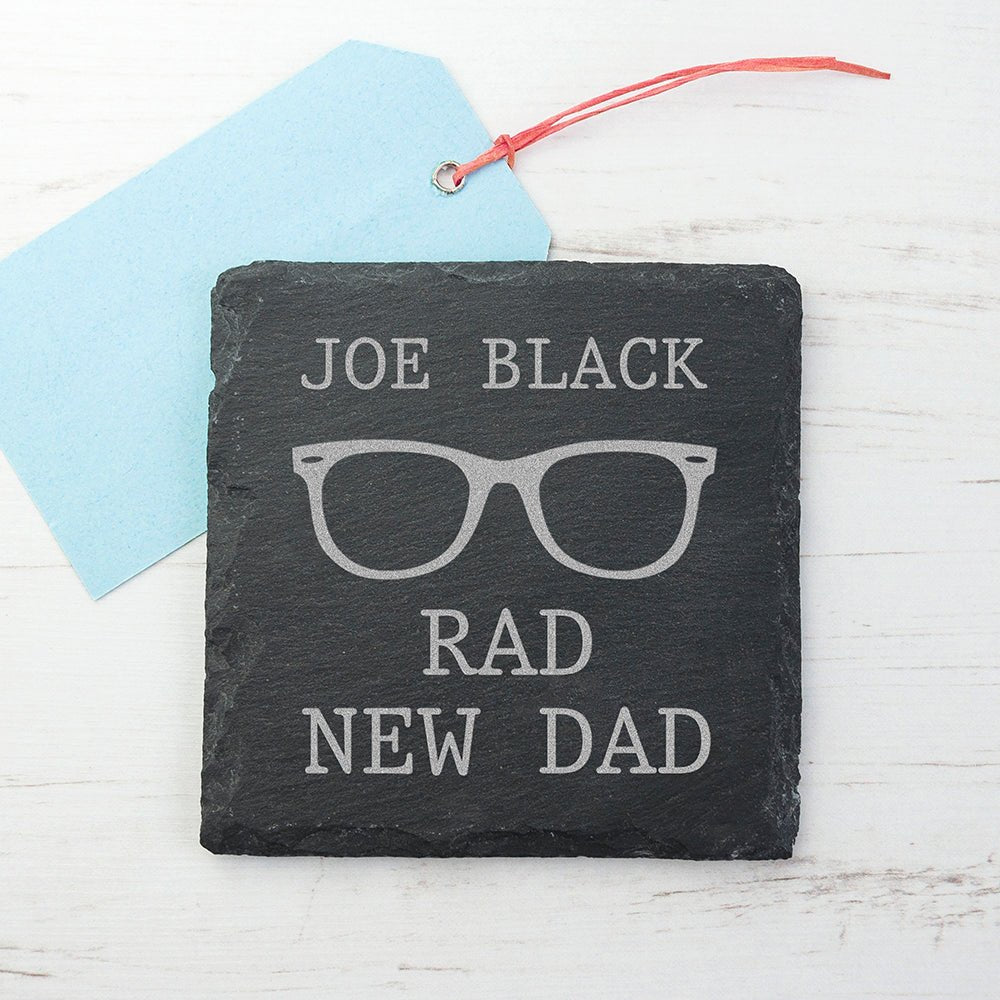 Personalised Rad New Dad Square Slate Keepsake