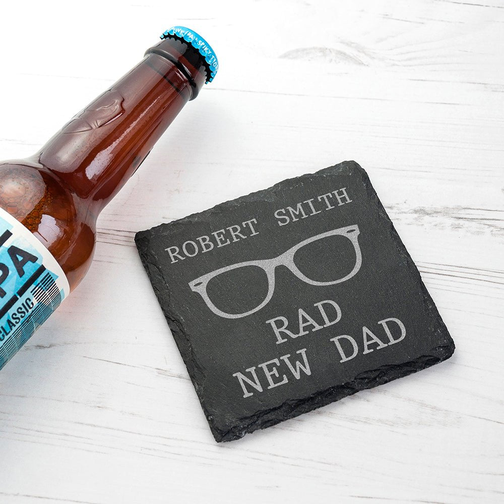 Personalised Rad New Dad Square Slate Keepsake