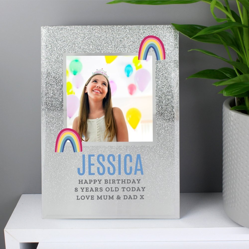 Personalised Rainbow 4x4 Inch Glitter Glass Photo Frame