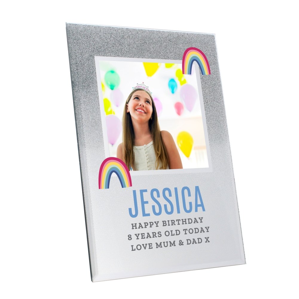 Personalised Rainbow 4x4 Inch Glitter Glass Photo Frame