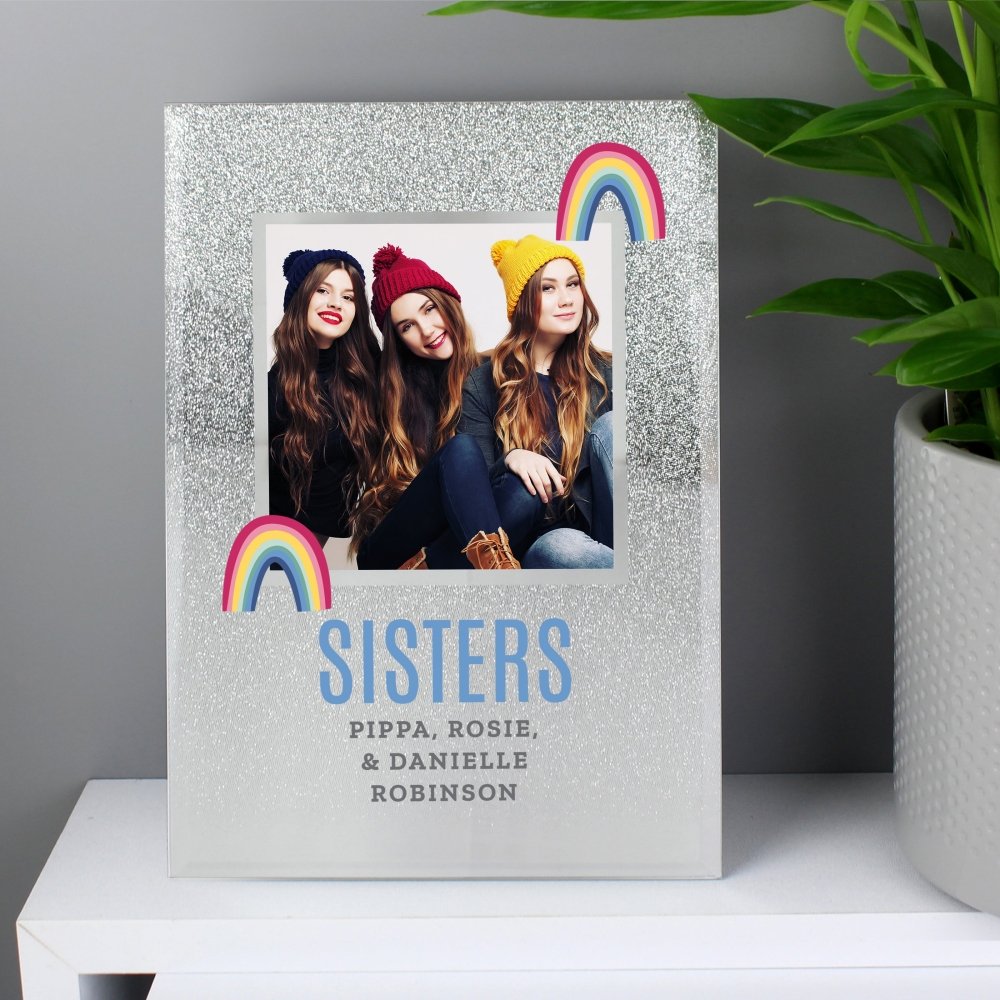 Personalised Rainbow 4x4 Inch Glitter Glass Photo Frame