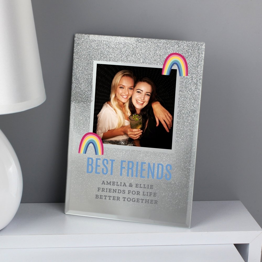 Personalised Rainbow 4x4 Inch Glitter Glass Photo Frame