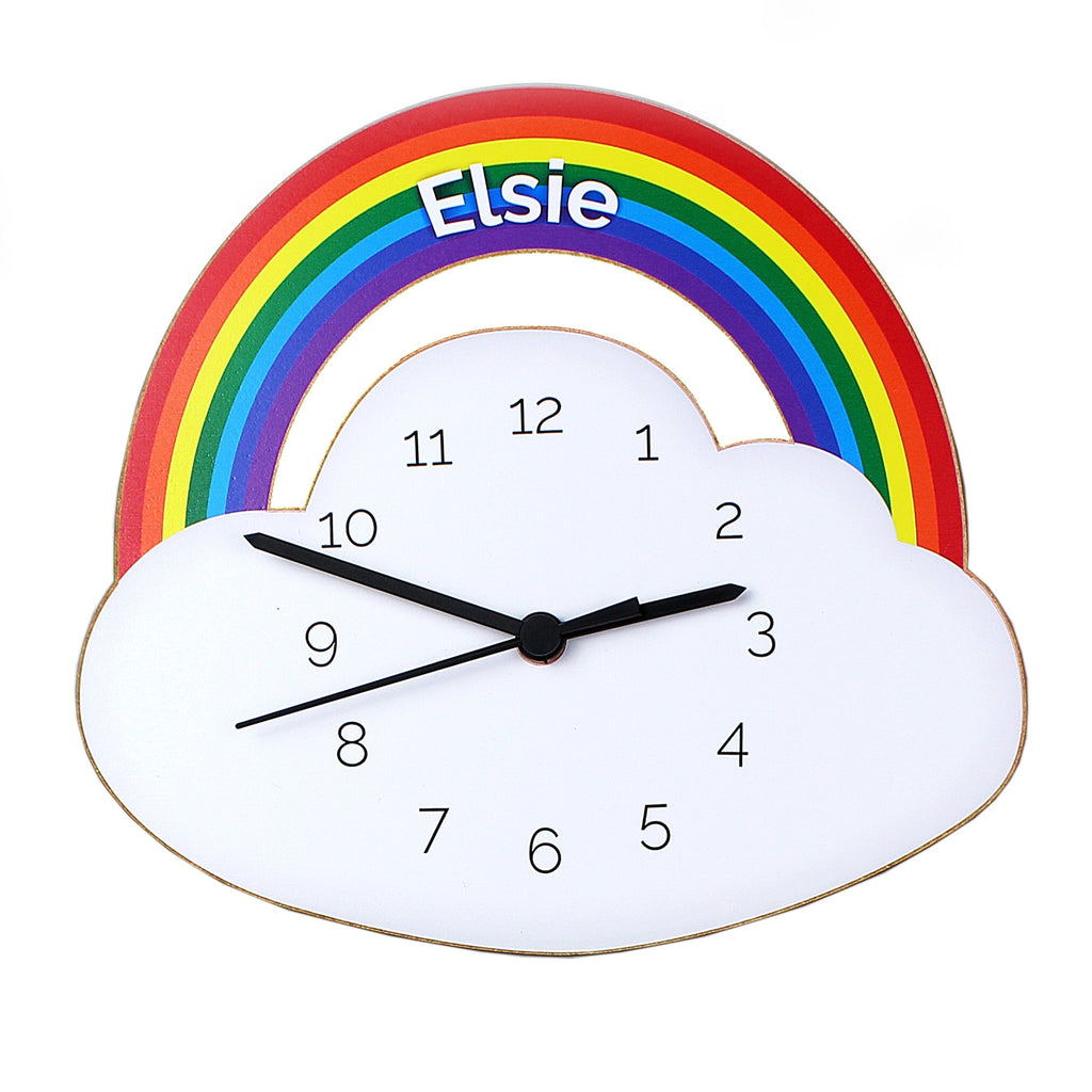 Personalised Rainbow And Cloud Shape Wooden Clock