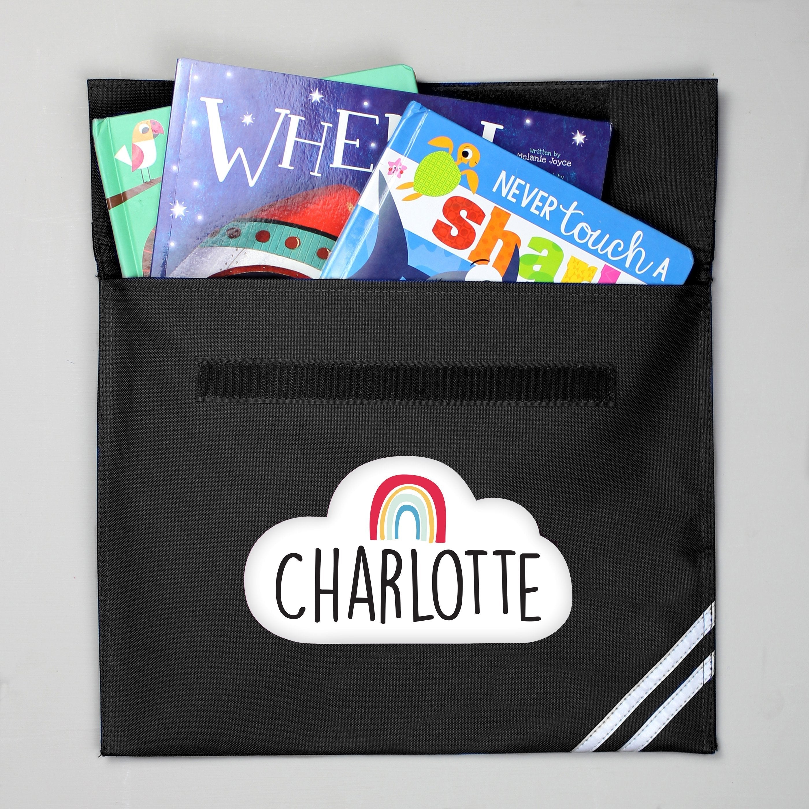 Personalised Rainbow Black Book Bag