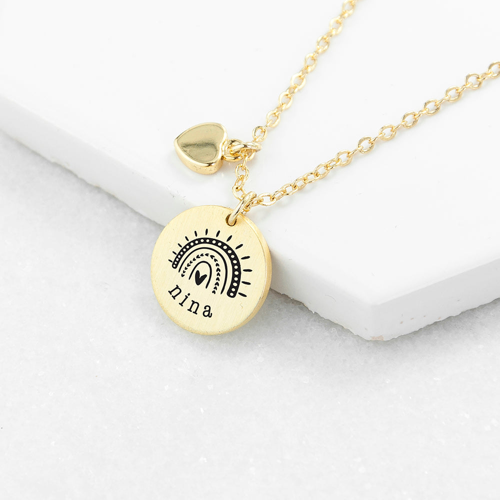 Personalised Personalised Rainbow Matte Heart & Disc Necklace