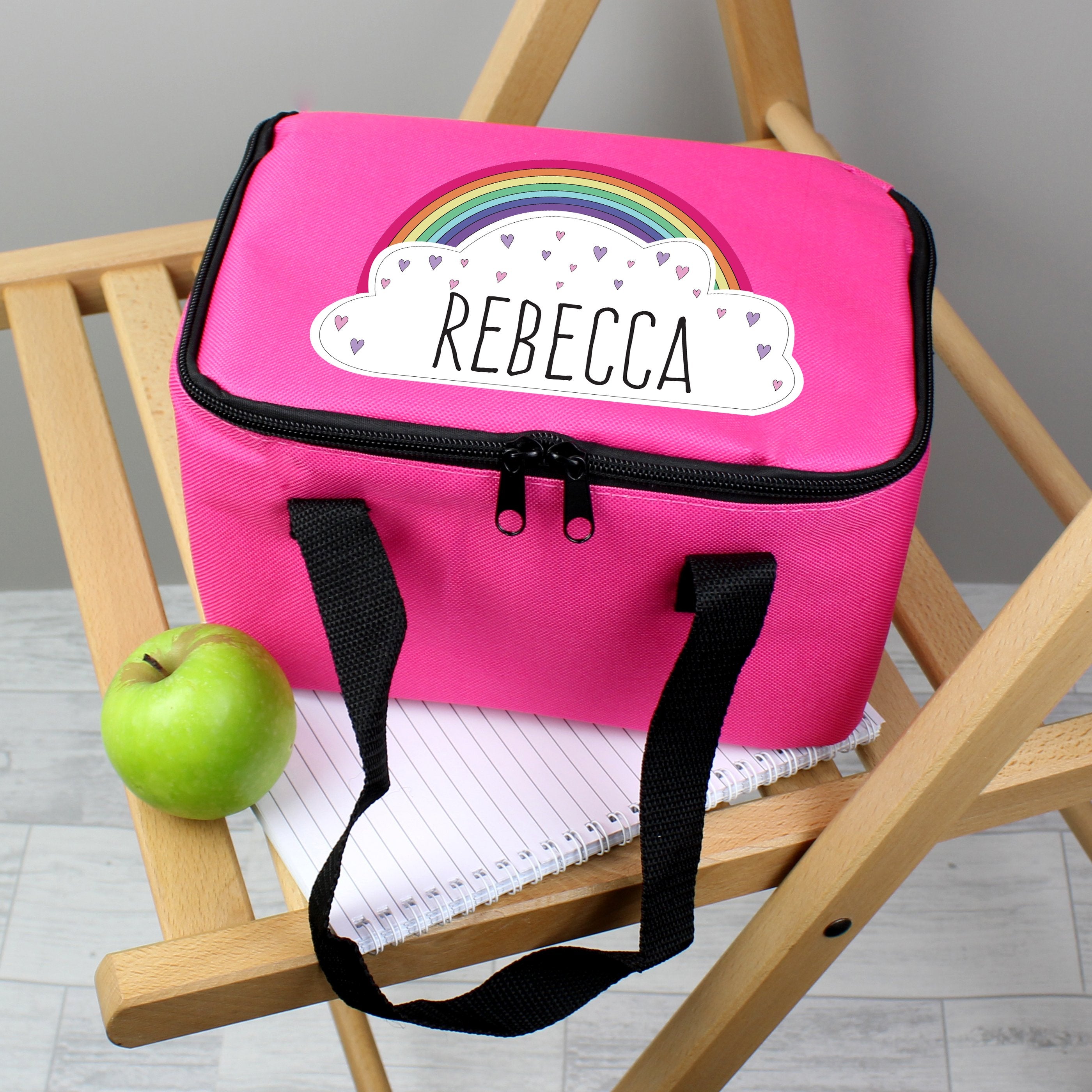 Personalised Rainbow Pink Lunch Bag