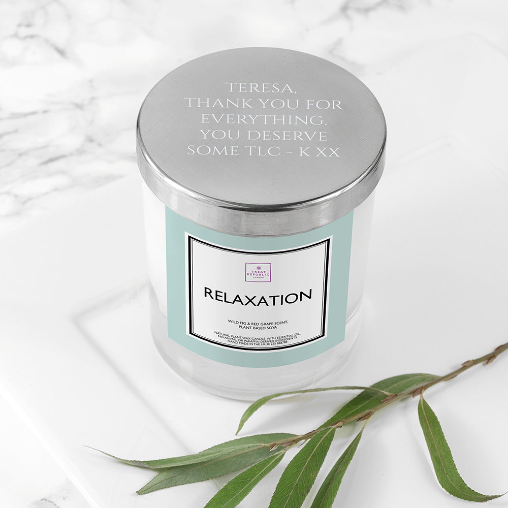 Personalised Relaxation Soy Candle With Silver Lid