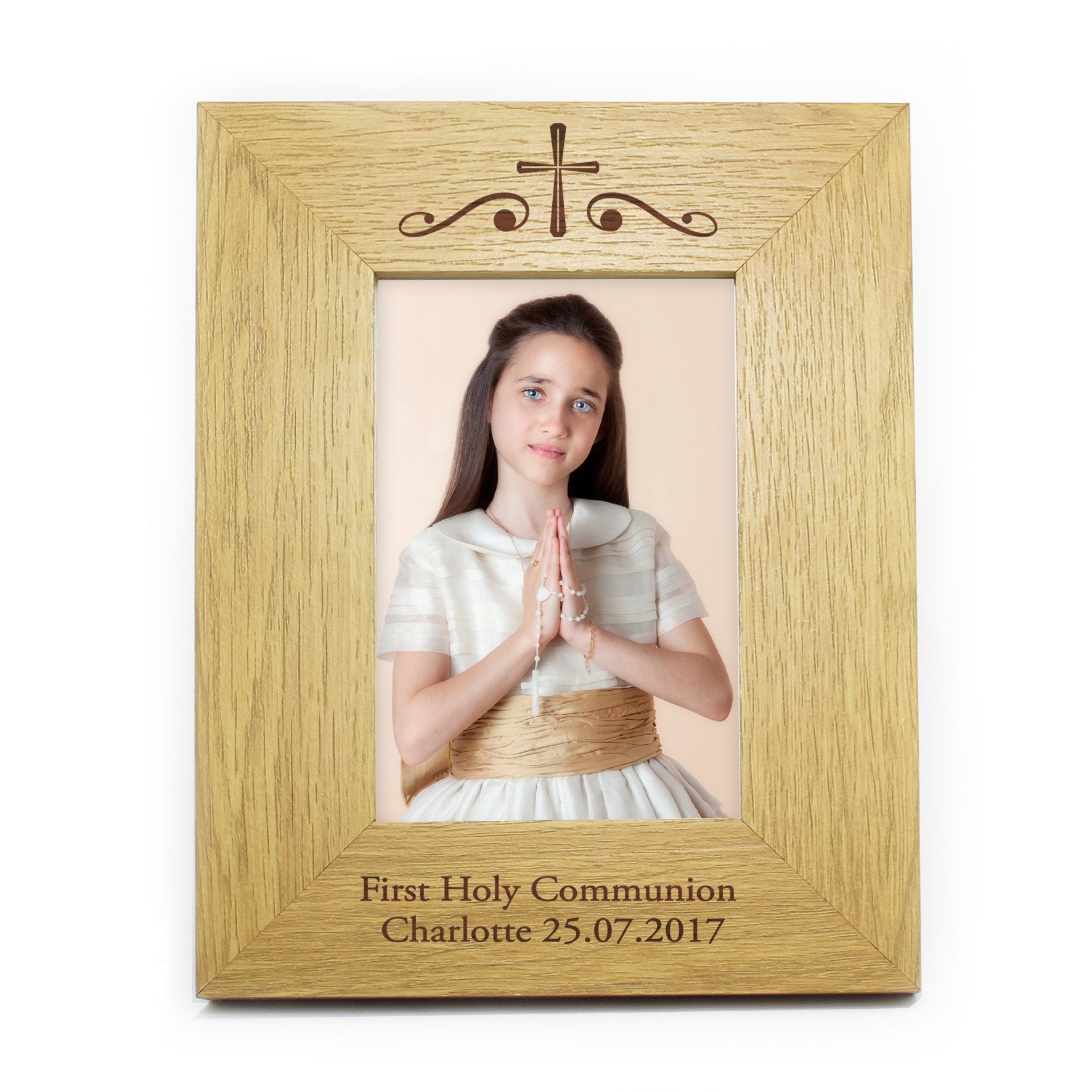 Personalised Religious Swirl 5x7 Inch Wooden Photo Frame