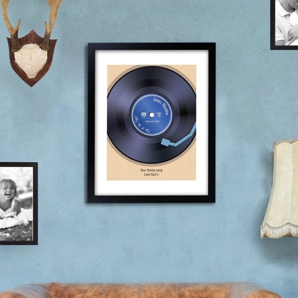 Personalised Retro Vinyl Black Framed Print