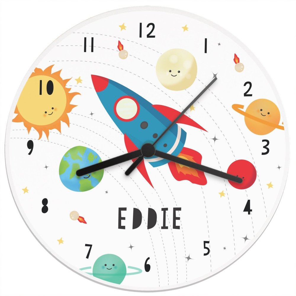 Personalised Rocket In Space Large Wooden Clock