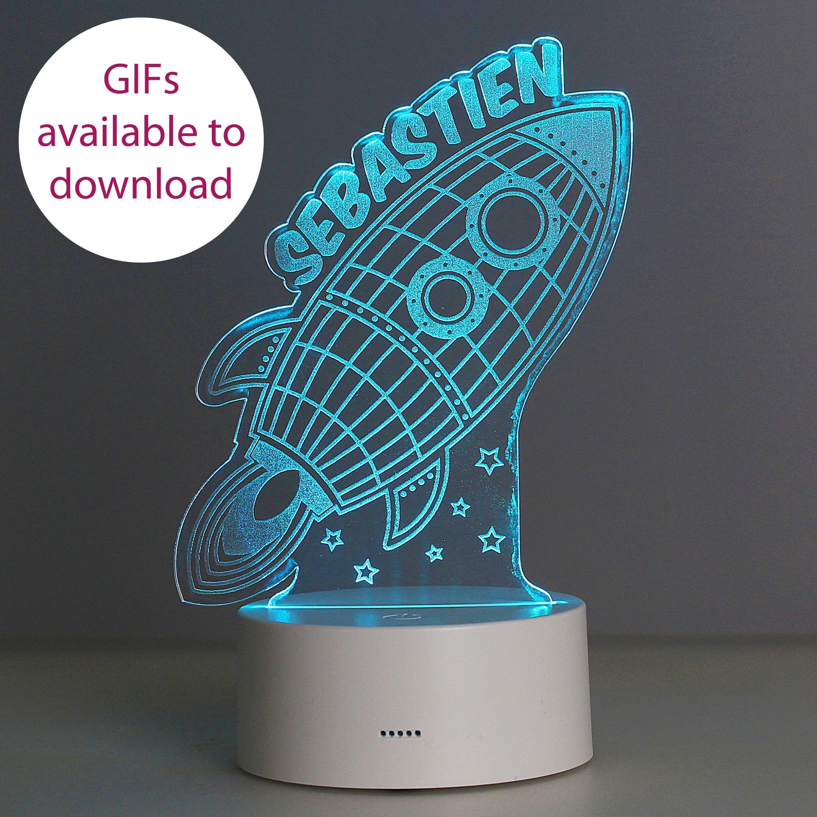 Personalised Rocket LED Colour Changing Wireframe Night Light