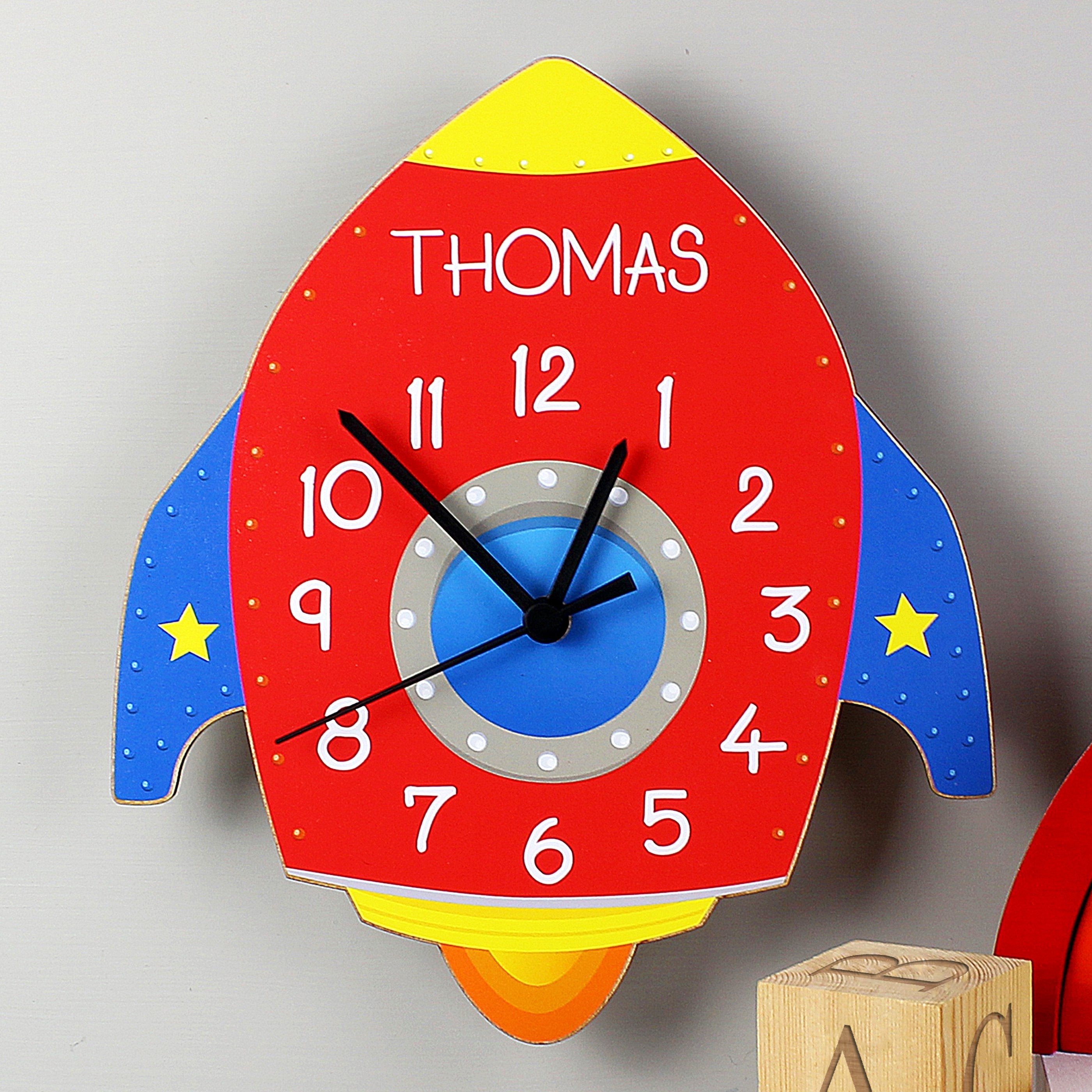 Personalised Rocket Shape Wooden Clock