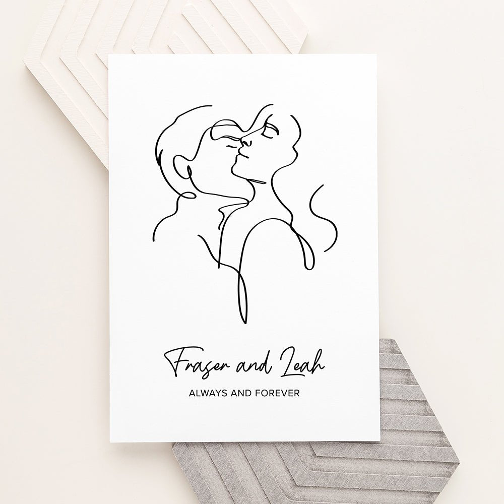 Personalised Romantic Line Art Embracing Couple Print
