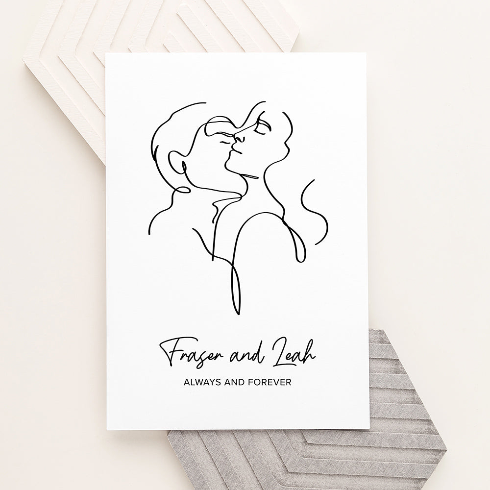 Personalised Personalised Romantic Line Art Embracing Couple Print