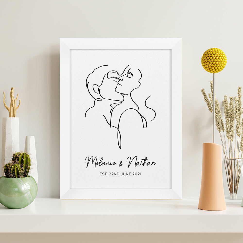 Personalised Personalised Romantic Line Art Embracing Couple Print