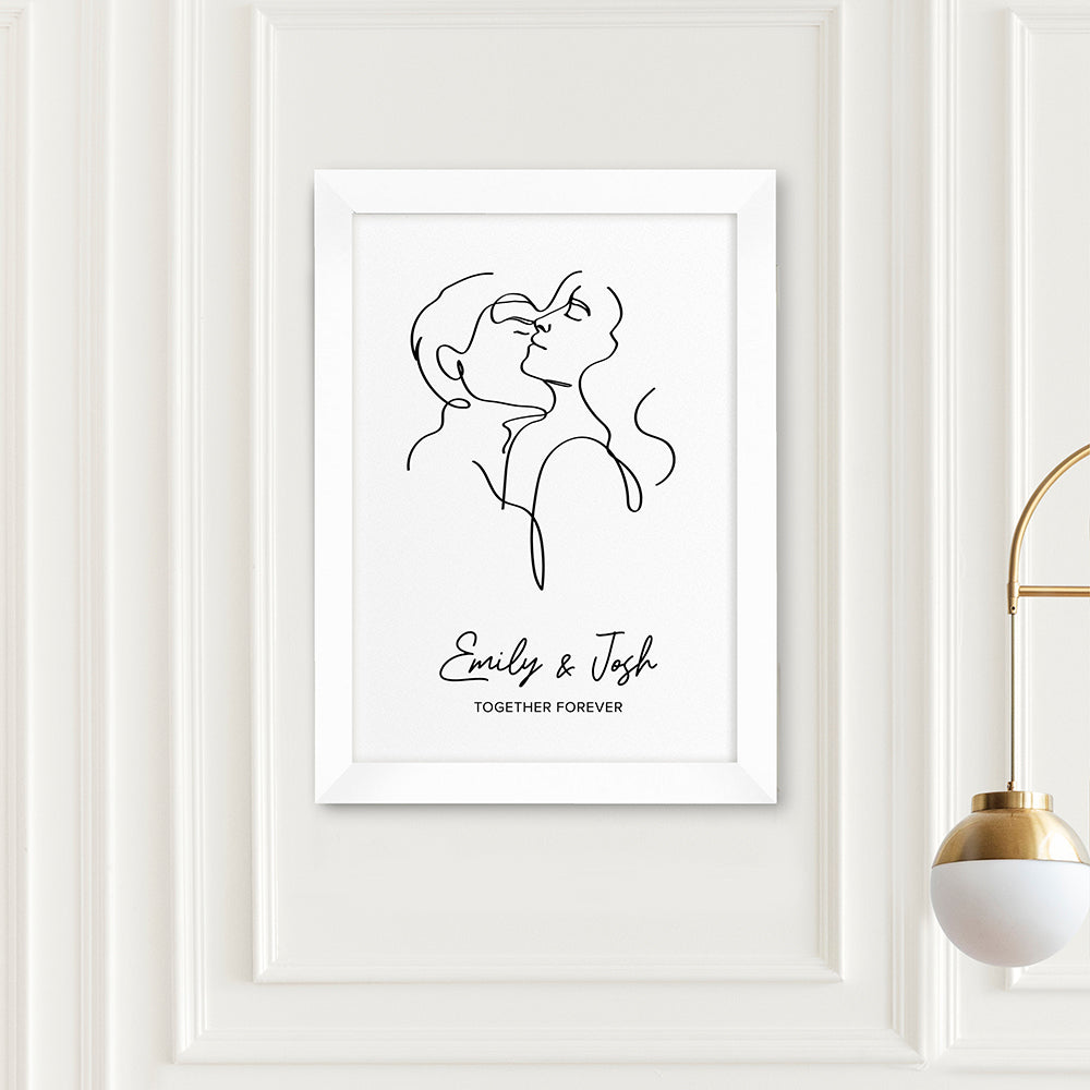 Personalised Personalised Romantic Line Art Embracing Couple Print