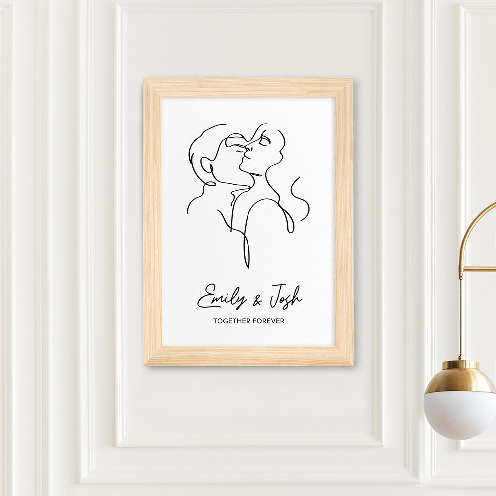 Personalised Personalised Romantic Line Art Embracing Couple Print