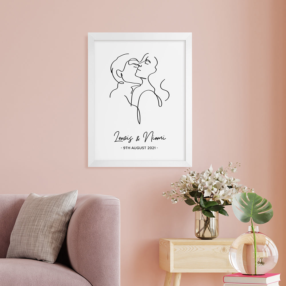 Personalised Personalised Romantic Line Art Embracing Couple Print