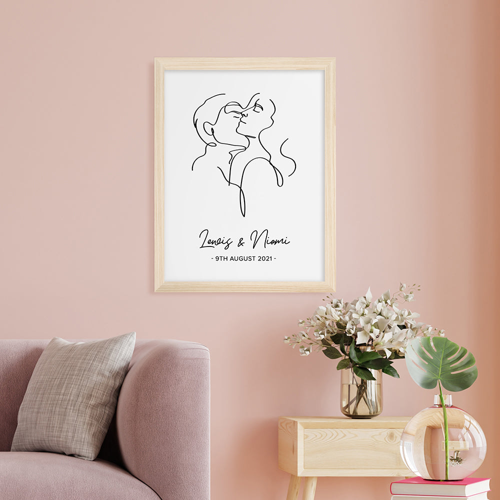Personalised Personalised Romantic Line Art Embracing Couple Print